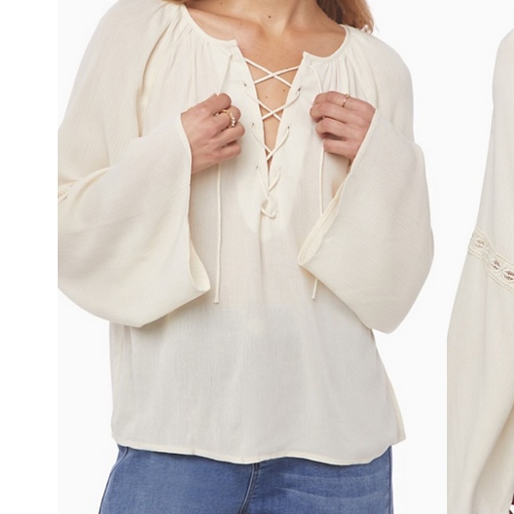 Lace up white blouse NWT